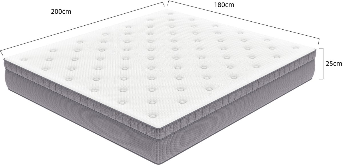 MODENUIT Matras 180x200 cm – 7-zones pocketveringkern met comfortschuim – 25 cm hoog – OEKO-TEX – Ancient White