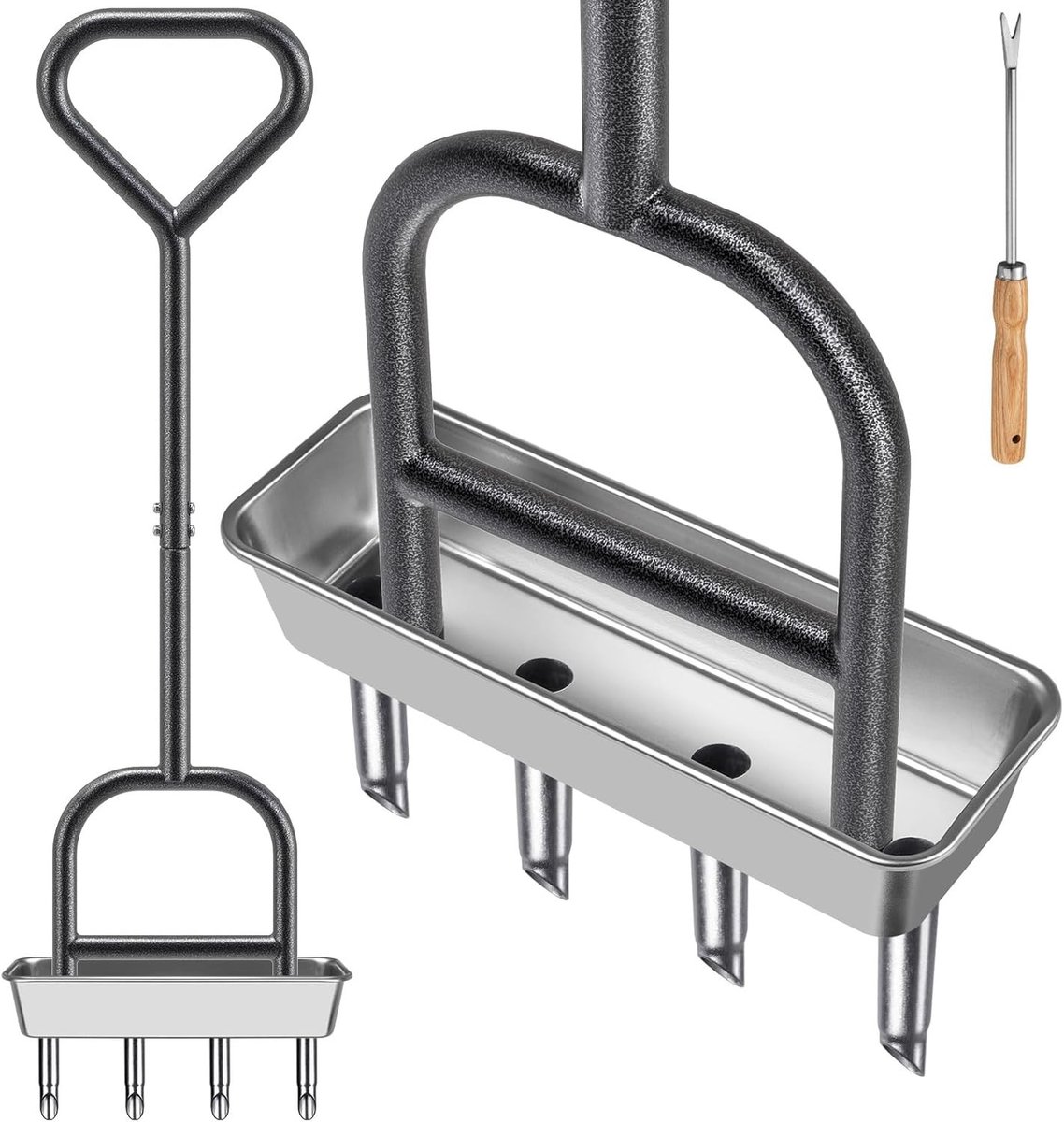 Handmatige Grondbeluchter met Holle Tanden - 4-prongs Aeratietool voor Tuin, Verbeterde Grondkwaliteit, Ideaal voor Gras en Tuinonderhoud