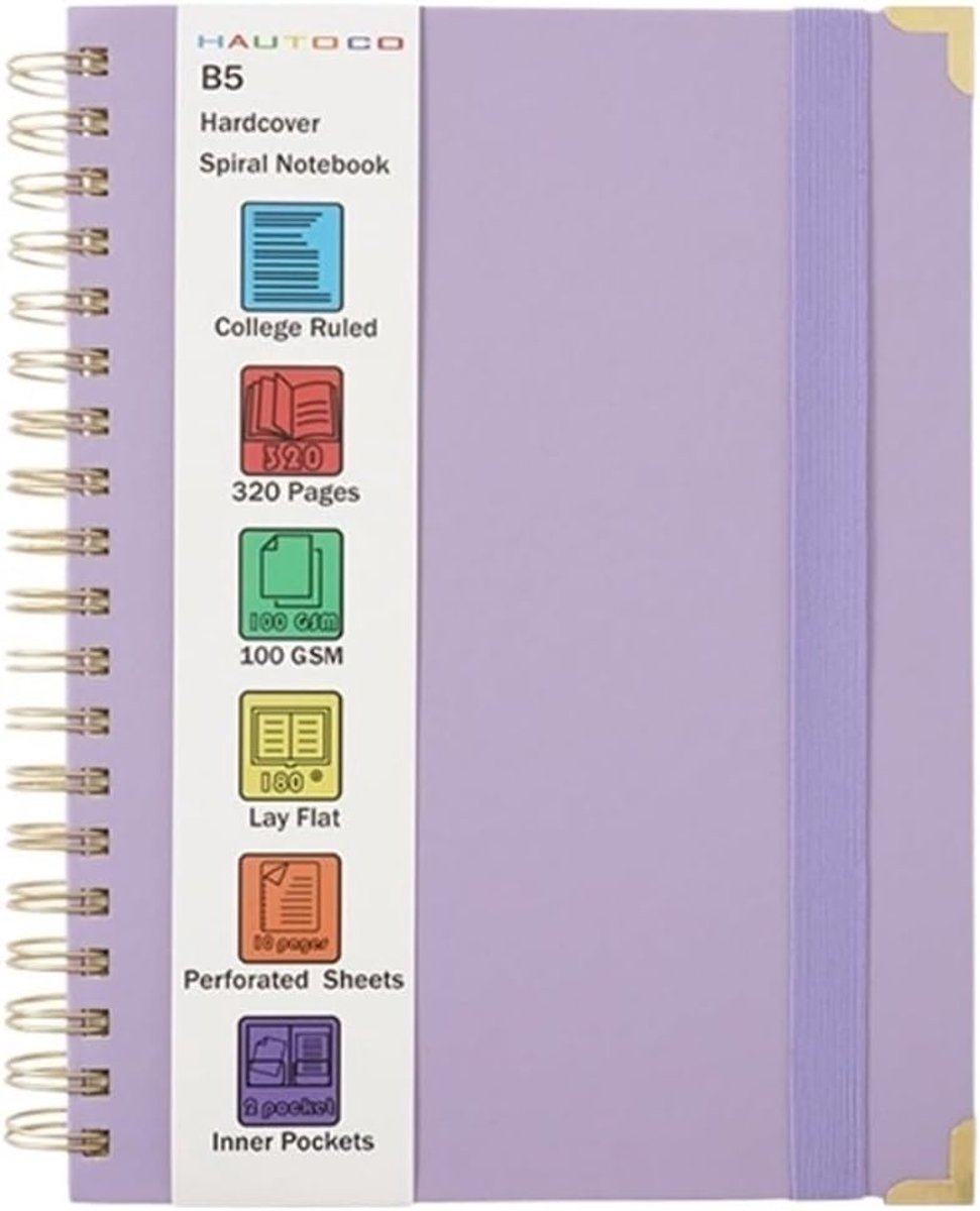 A4 Notitieboek met Lijntjes - Luxe Spiraalnotitieboek - Dik Schrift met 320 Pagina's Papier - Waterbestendig Logboek en Journal voor Werk, Kantoor en School