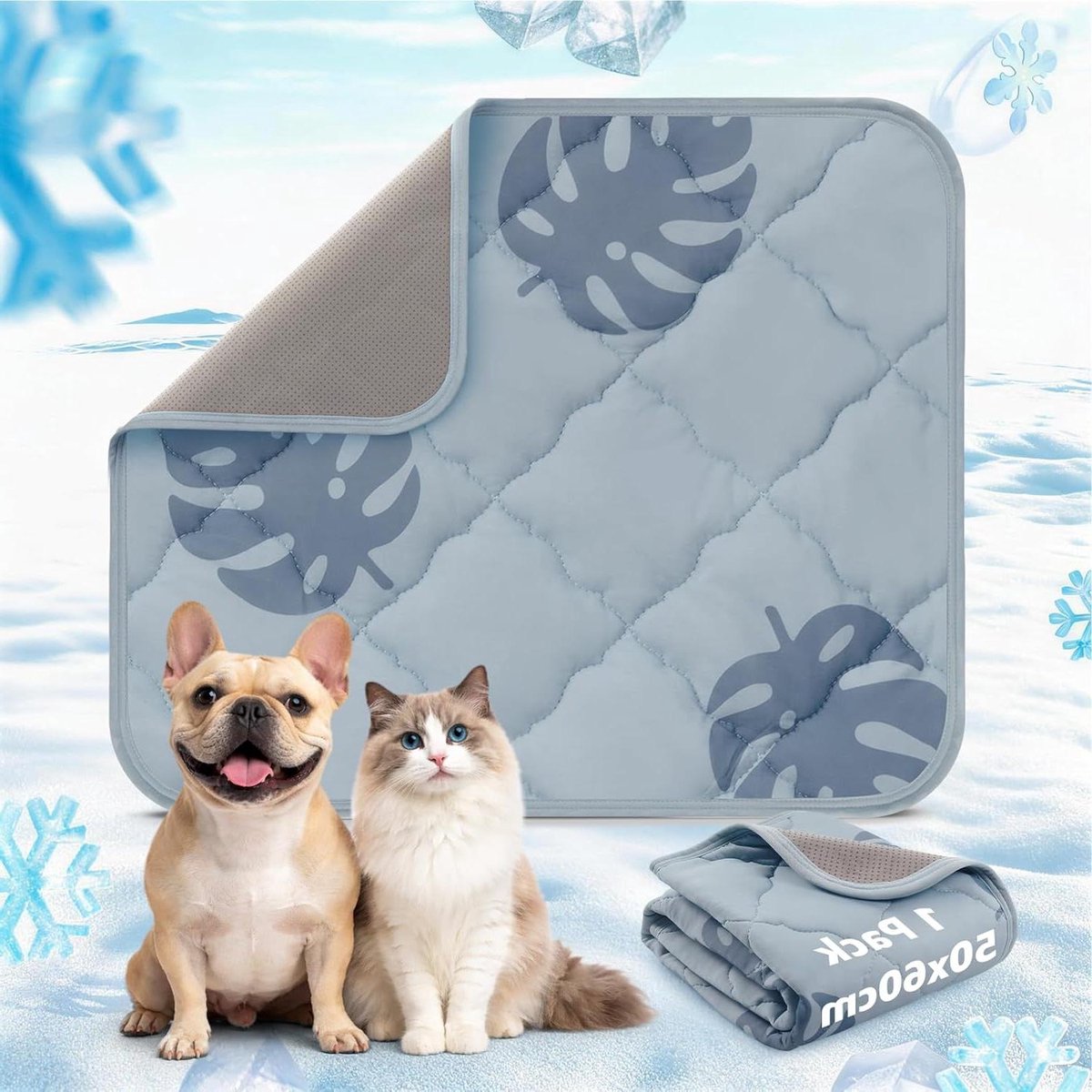 Honden Koelmat - Hondenmat Zomer - Honden Koel Houden - Zelfkoelend IJzige Zijde - 60x50 cm - Grijs
