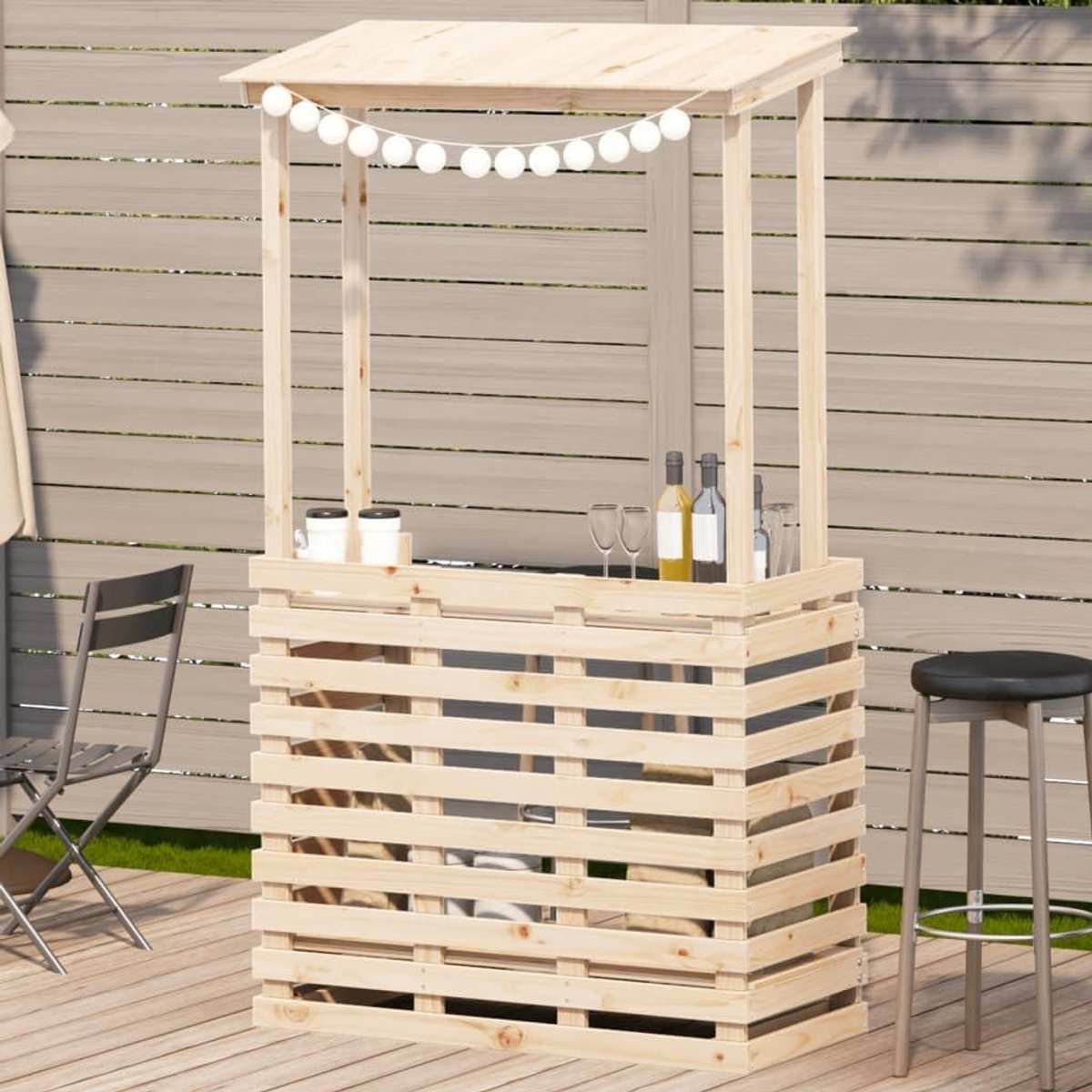 Tuinbar met dak - Tuintoonbank statafel - Buitenfeesten organiseren - Massief grenenhout - 1125 x 57 x 1955 cm