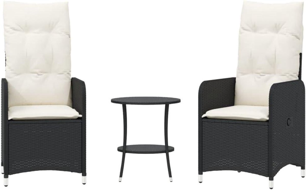 Tuinstoelen met Tafel - Verstelbare Stoelen - Buiten Ontspannen - Verstelbare Rugleuning - 2 stuks - Zwart