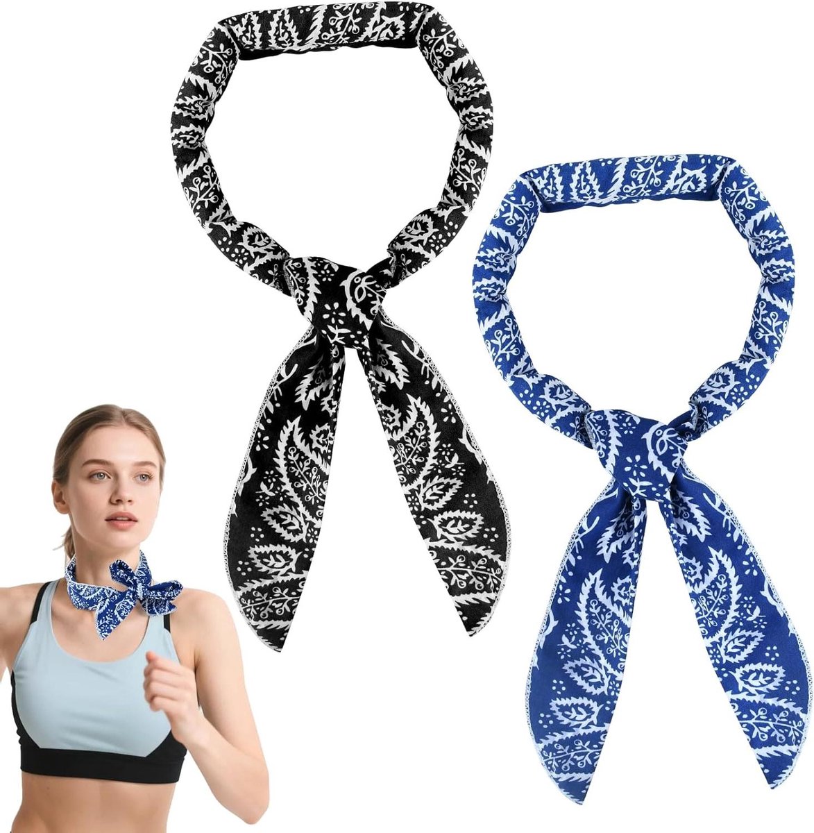 Koel Neckerchief - Sport Koel Sjaal - Hitte Bestrijden - Directe Koeling - 2 Stuks - Bladpatroon