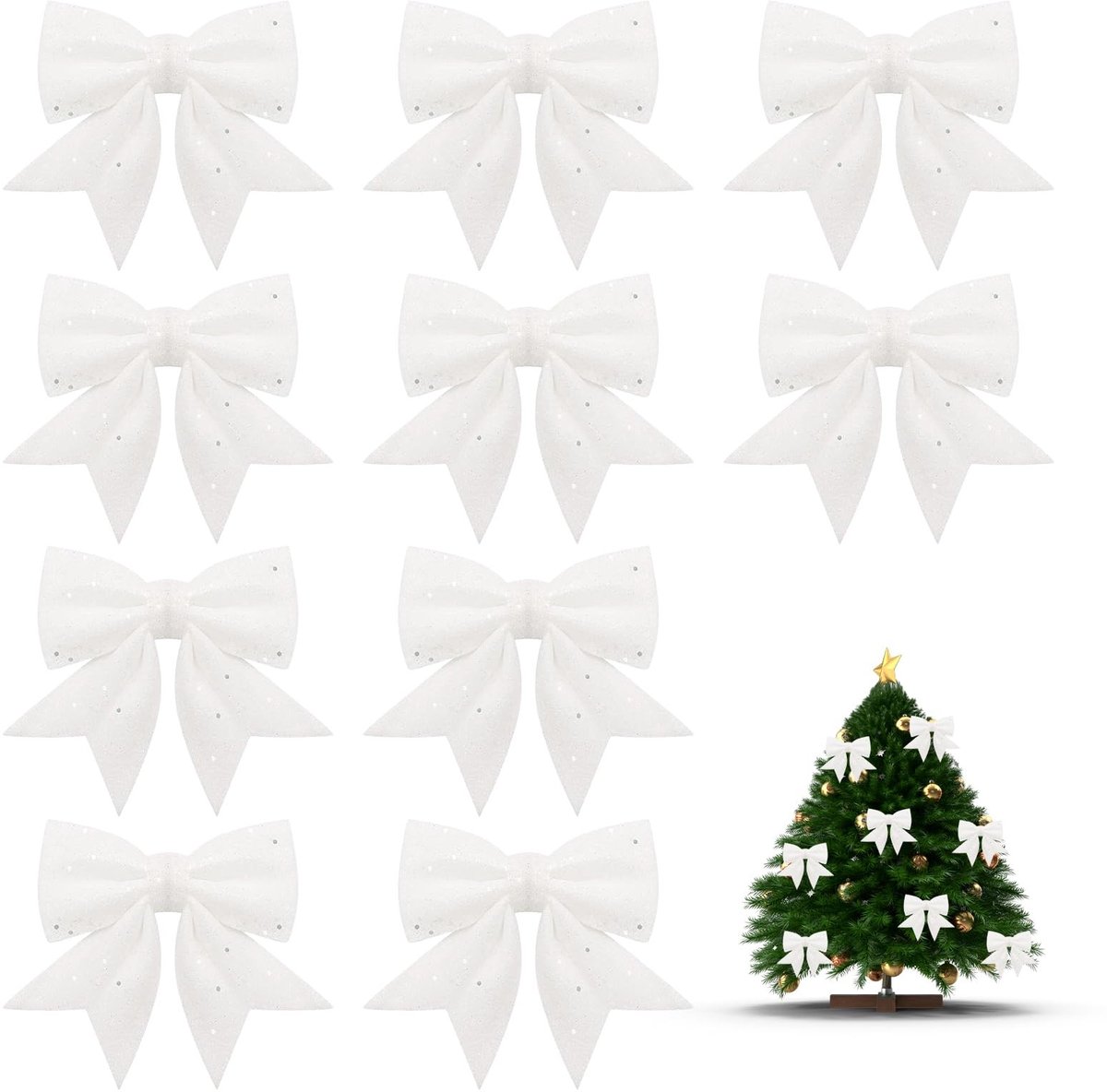 SolidKeus - Set van 10 Witte Kerststrikken voor Decoratie
