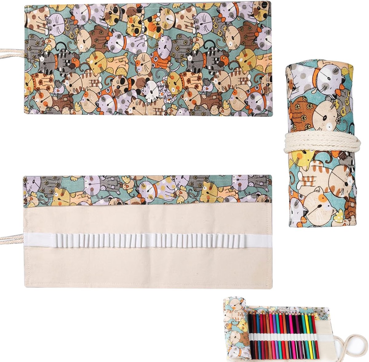 SolidKeus - 48 Gaten Pennenhouder van Canvas met Schattig Katpatroon