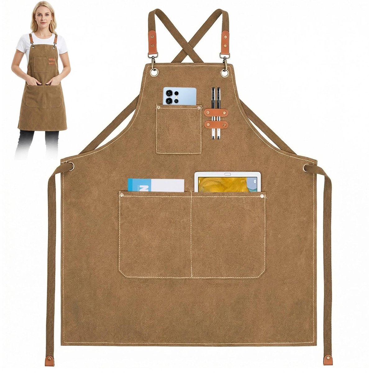 SolidKeus - Canvas Kookschort met Verstelbare Riem en 3 Zakjes