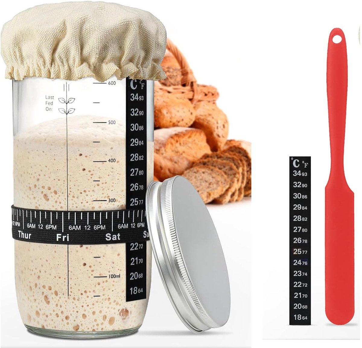 SolidKeus - Sourdough Starter Set met Glas en Accessoires voor Thuisbakken