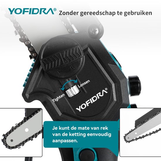 Yofidra Mini Kettingzaag - 20cm Kettingzaag - met 2x Accu's - Takkenzaag - Elektrisch Handkettingzaag - voor tuin, boomsnoeien en hout — afbeelding 5