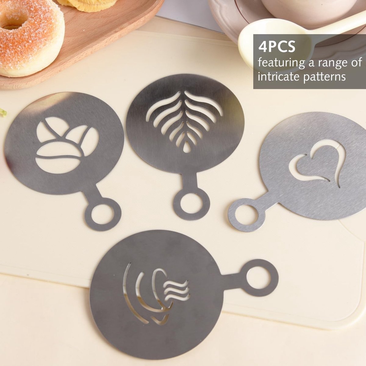SolidKeus - Set van 4 RVS Koffiestencils voor Latte Art en Decoratie