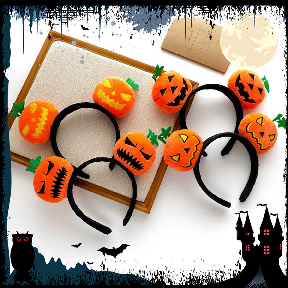 Halloween Hoofdbanden - Pompoen Haarband - Anti‑slip haarband - Cosplay en feestfoto‑accessoire voor Halloween‑feesten - Pompoen Hoofdaccessoire - 12 cm - 4stuks - Kinder