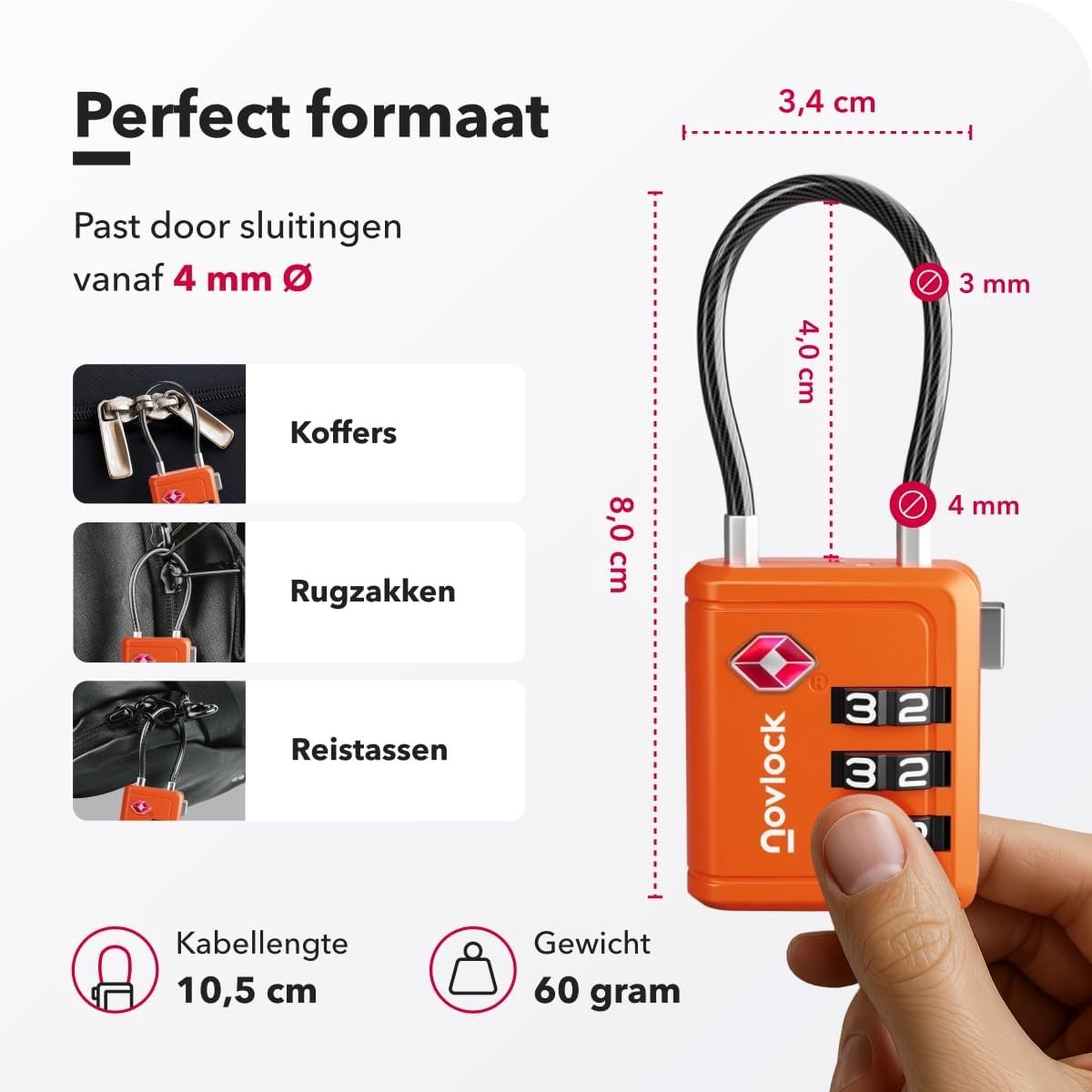 TSA Slot met Controle Indicator - Oranje - Cijferslot voor Koffer, Rugzak en Handbagage - Voor Veilig Reizen