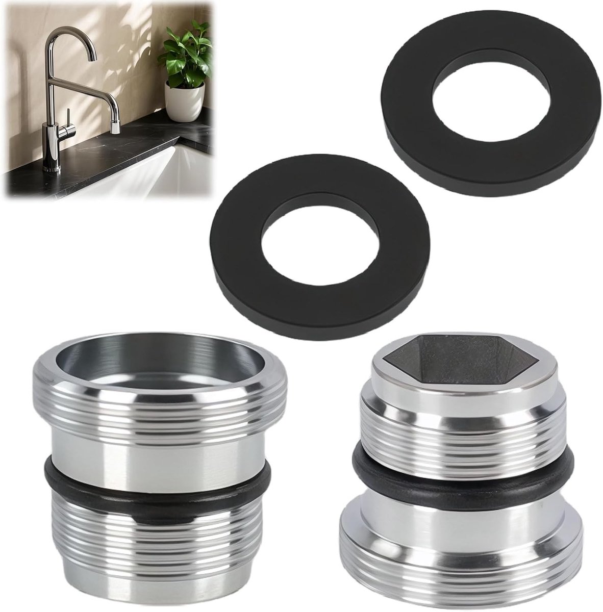 Waterkraan Adapter Set - 18.5 mm - M18,5 naar M22 - Corrosiebestendig - Voor Keuken en Badkamer