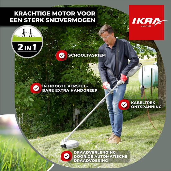 IKRA elektrische bosmaaier en grastrimmer IES 1000 C, 1.000 W, incl. draadspoel, 3-tands mes en schouderriem — afbeelding 2