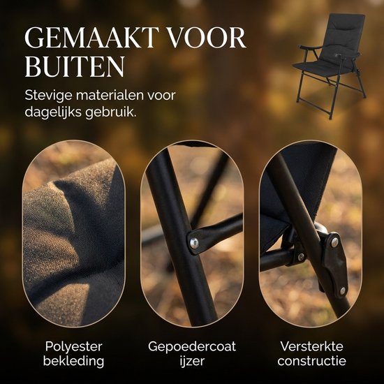 Opvouwbare Campingstoel - Klapstoel Camping met Hoge Rugleuning - Kampeerstoel met Armleuningen - Belastbaar tot 120 kg — afbeelding 4