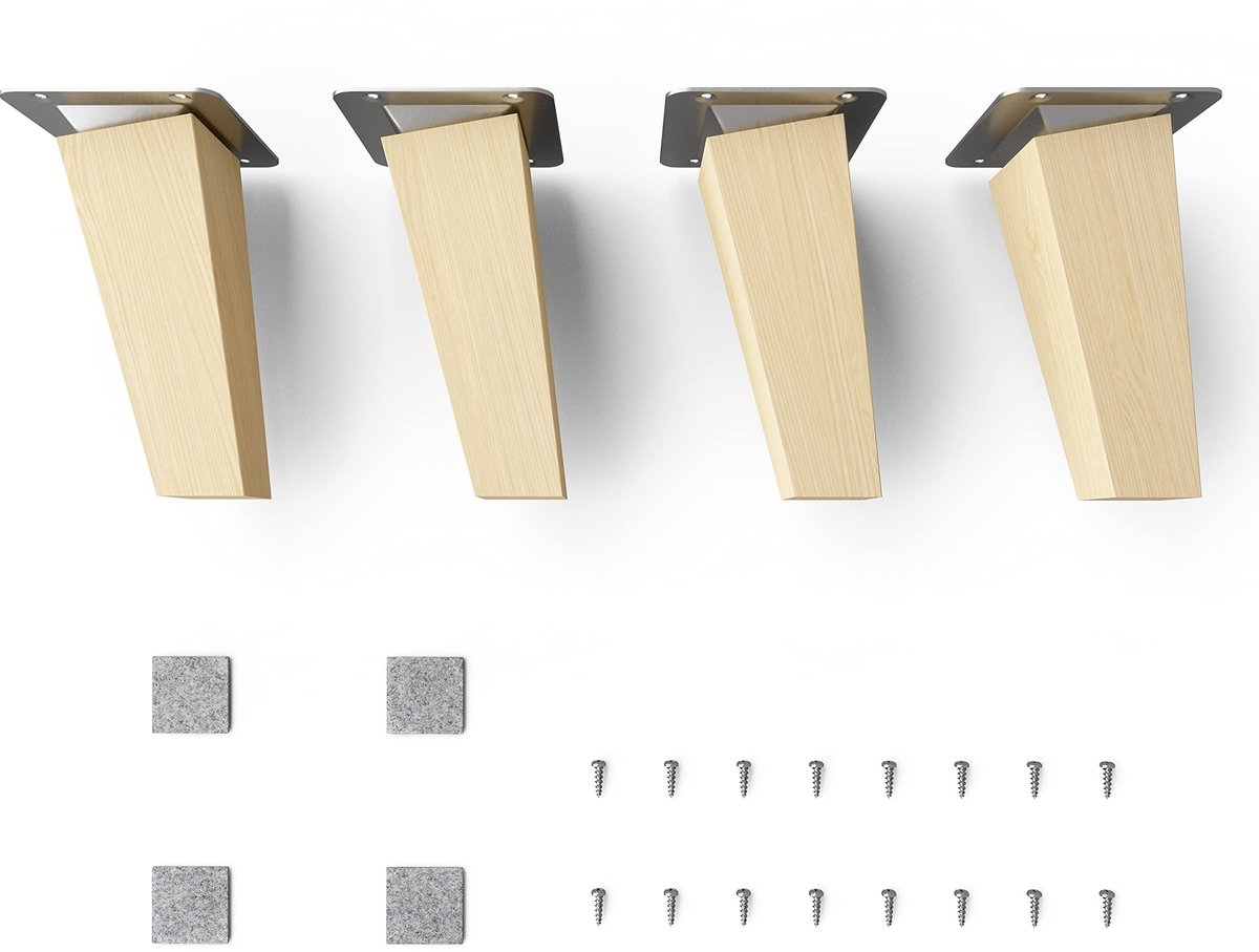 Elzusha - Beukenhouten Meubelpoten CLIF SQUARE HMF4 12cm Hoekig - Set van 4