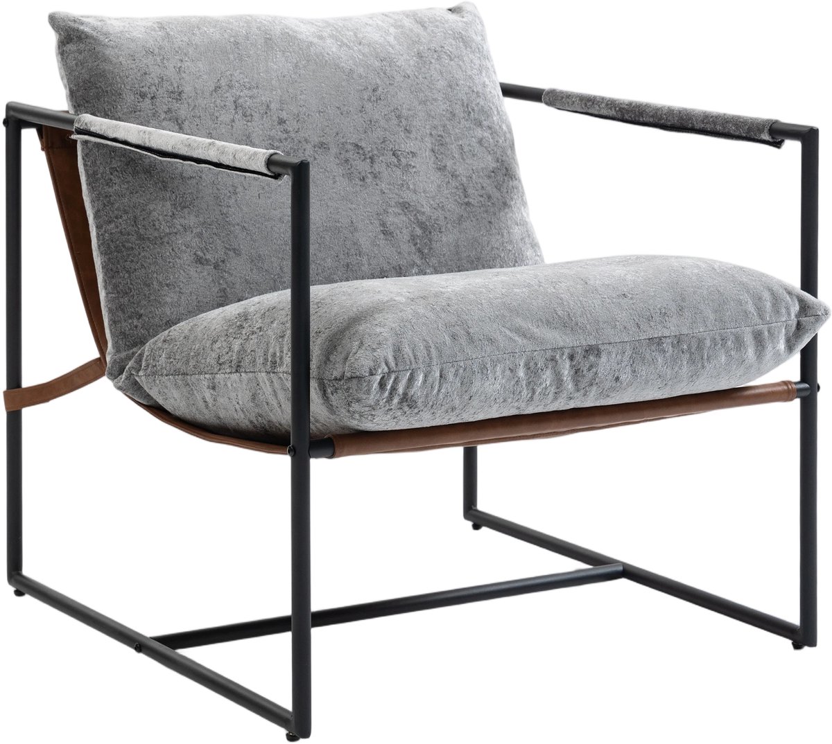 Fauteuil stoel leunstoel relaxstoel gestoffeerd en rugleuning enkele stoel met metalen frame