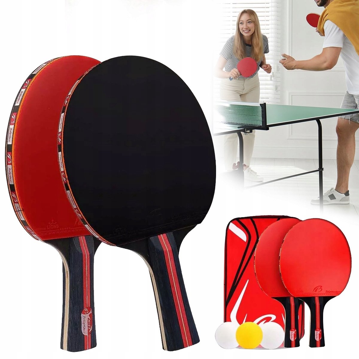 Merkloos Tafeltennisset: 2 Batjes, 3 Ballen & Tas
