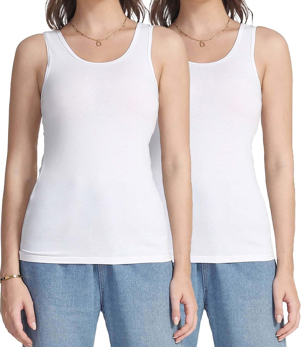 Wirarpa Kamisol Basic Tanktop voor dames, katoen, 2 stuks, wit, L