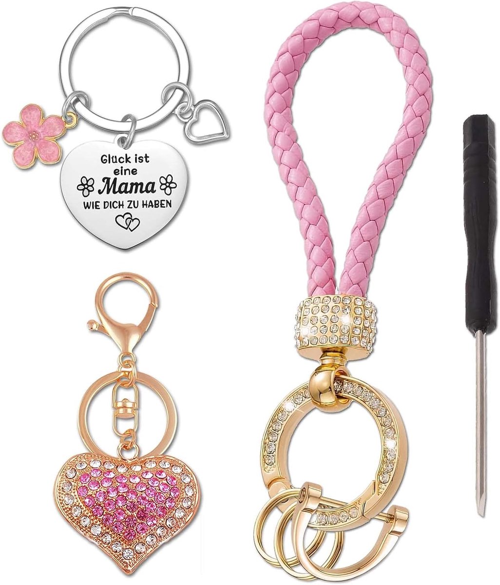 Hartvormige Sleutelhanger voor Dames - Elegante Leren Strass Sleutelhanger, Glinsterende Autosleutelhanger, Decoratieve Accessoire voor Vrouwen, Vriendin, Moeder, Dochter, Ideaal C