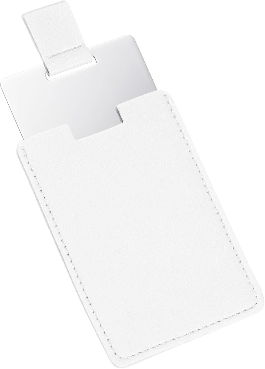 Kleine zakspiegel voor handtas, compacte spiegel van roestvrij staal met lederen etui, handspiegel voor vrouwen (wit, 6,5 x 9,5 cm)