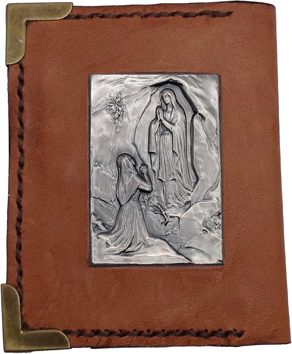 Kaarthouder voor documenten en documenten – Sint Franciscus van Assisi Heilige Giusepe, Sant'Antonio, Madonna van Lourdes, wondermedaille met gebed – gemaakt van echt leer – handgenaaid, Bruin, Media