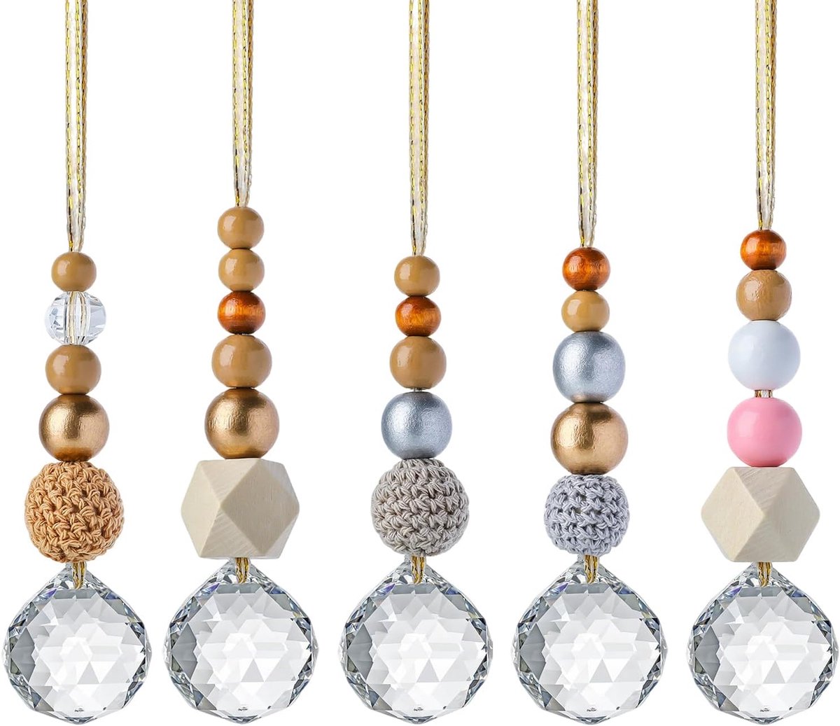 Zonnevangers, kristallen om op te hangen, Suncatcher houten kralen en kristallen bol, zonnevanger, knutselset, lente, hangend, windgong, regenboog, voor ramen, tuin, bruiloft