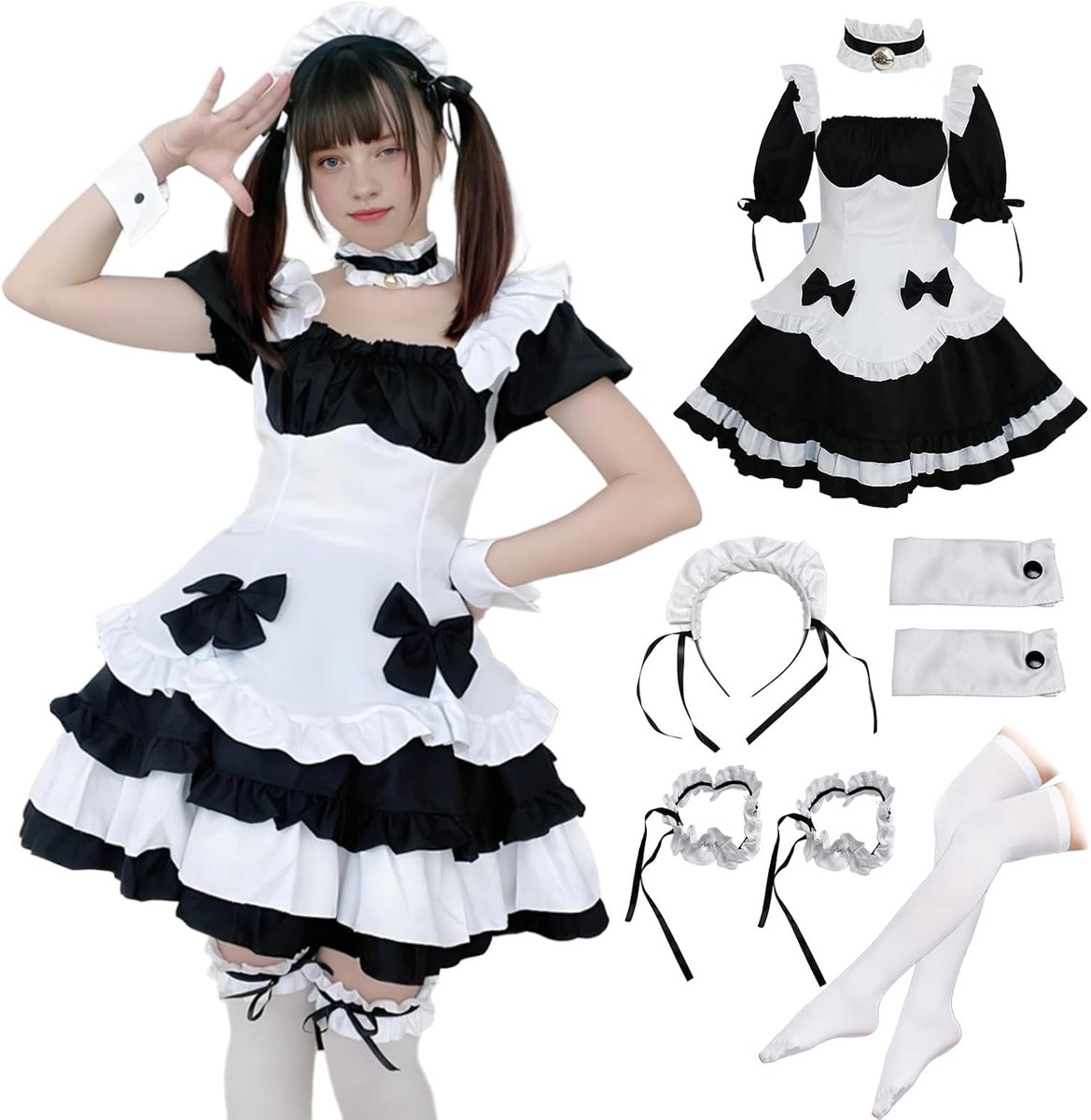 Maid Dress, Maid Outfit Cosplay Anime, Maid Cosplay Spelkostuum, dienstmeisjeskostuum met hoofdband, voor Halloween, Nieuwjaar, themafeest, bal, carnaval
