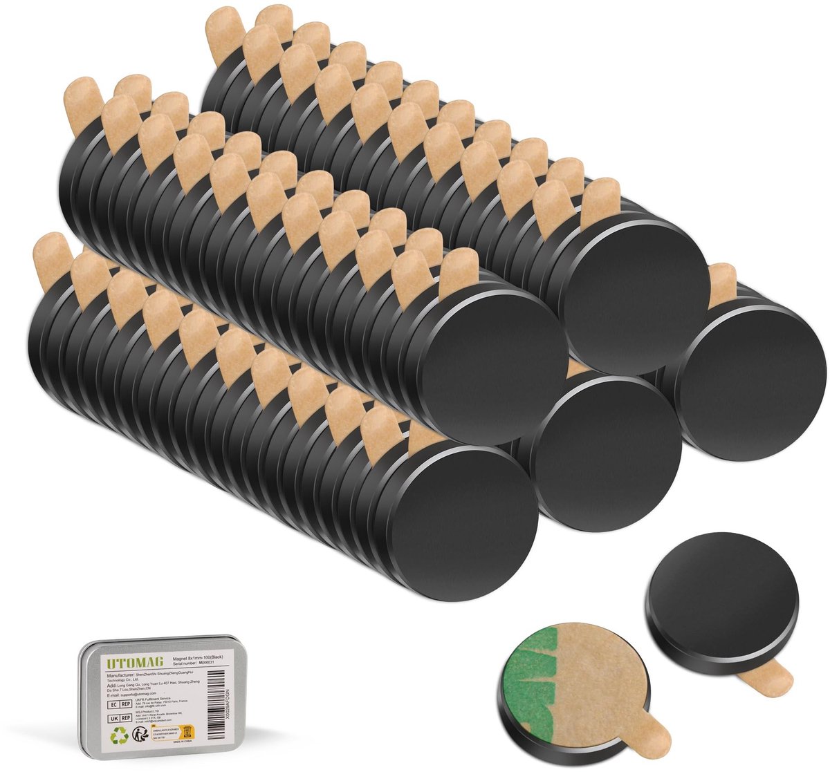 SolidKeus - Set van 100 Kleine Neodymium Magneten met Zelfklevende Achterkant