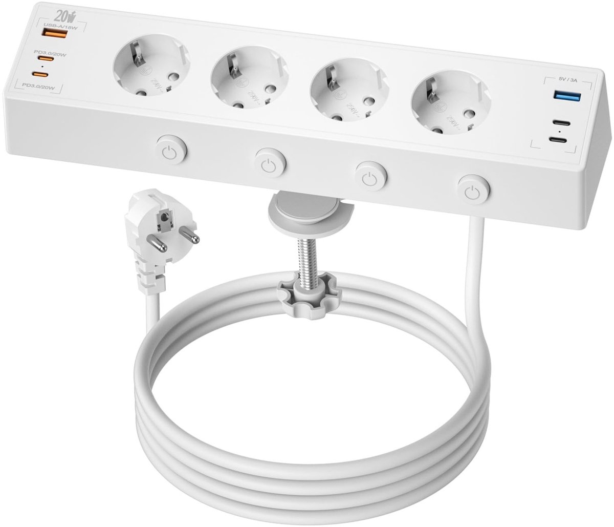 SolidKeus - Tafelstopcontact met 4 USB C Poorten en Schakelaar