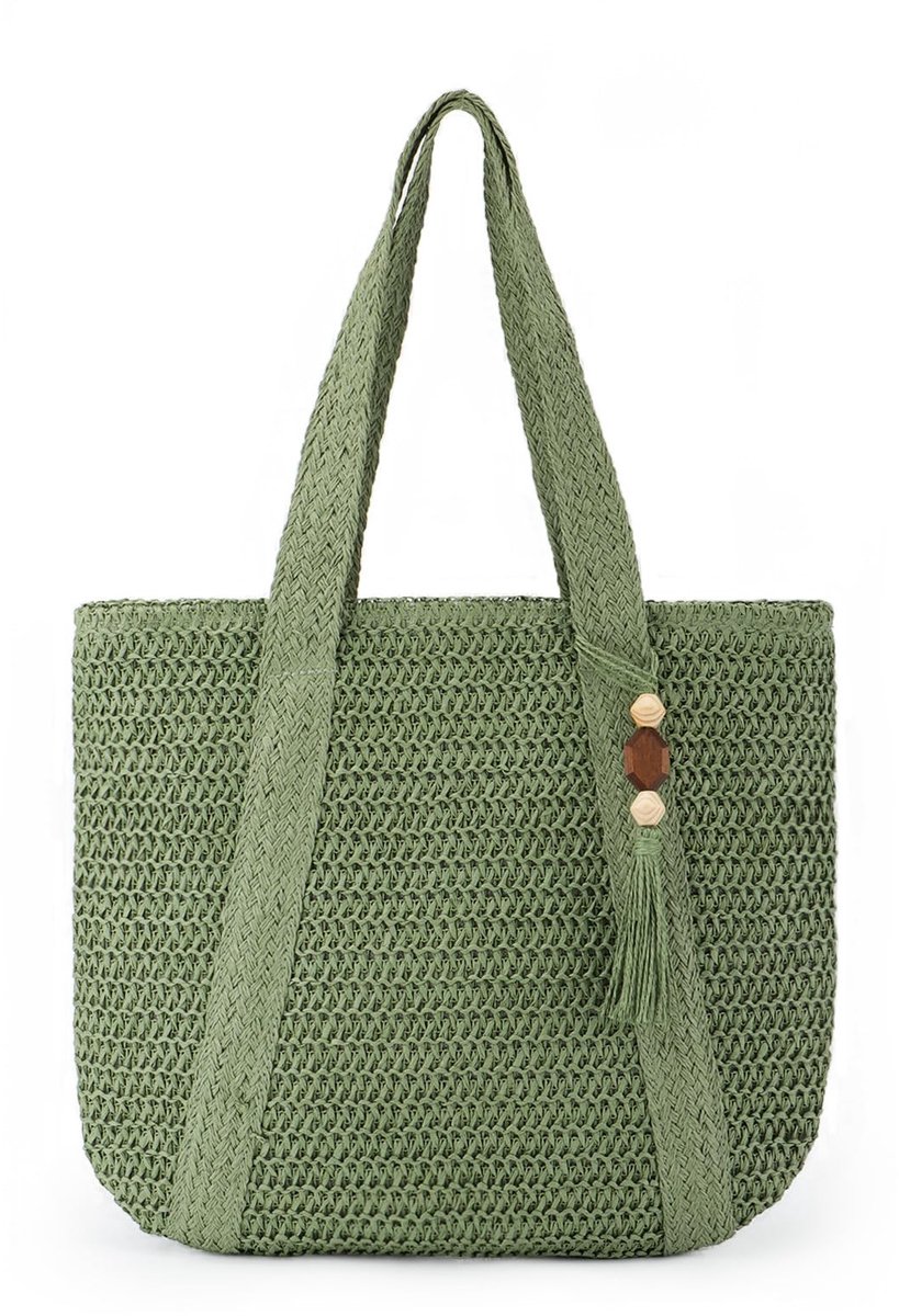 SolidKeus - Grote Woven Strandtas met Kwastjes
