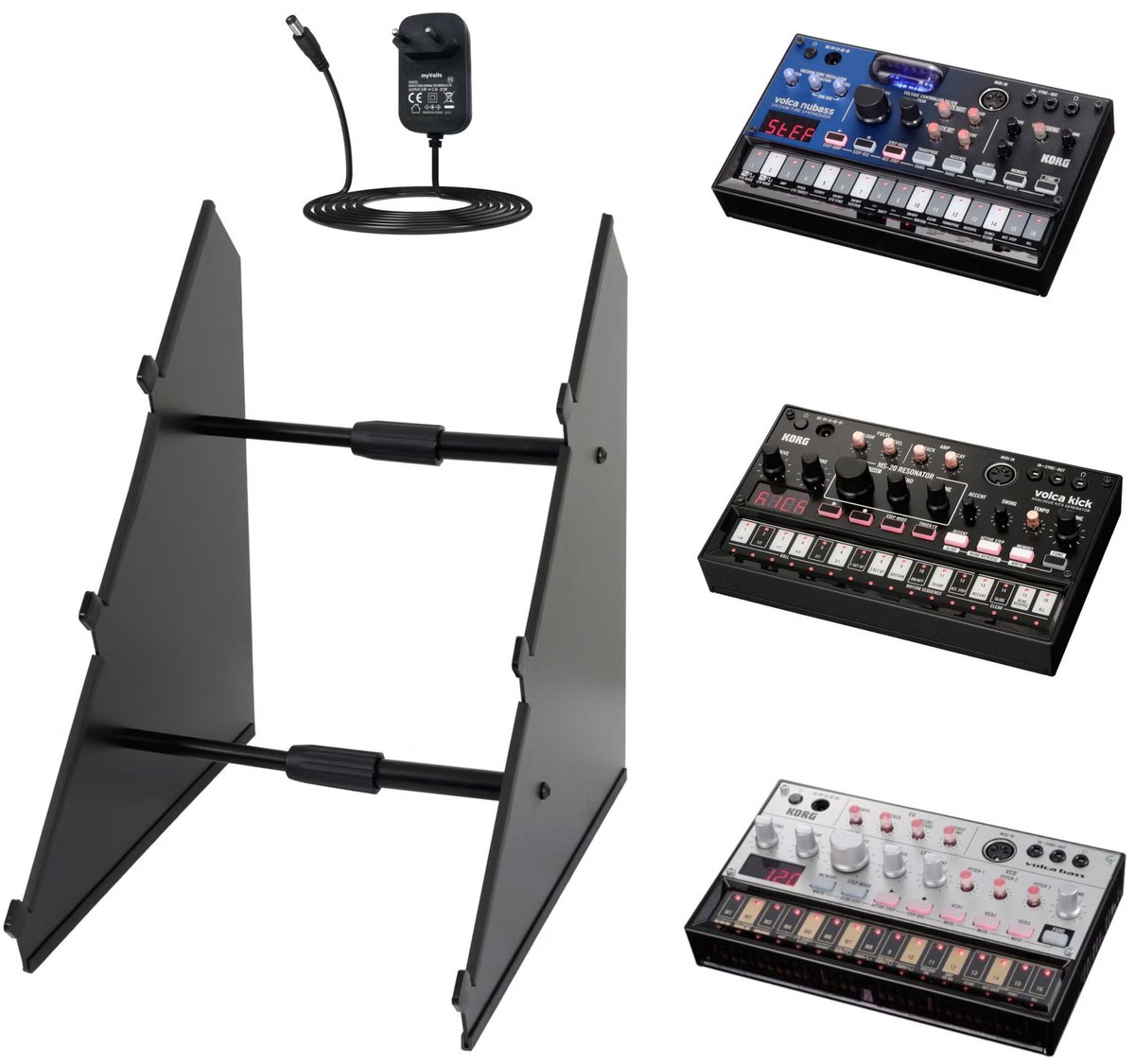 Synthstand met 3 Korg Volca - incl. voeding - Innox SynthStand 02 - Multikleur