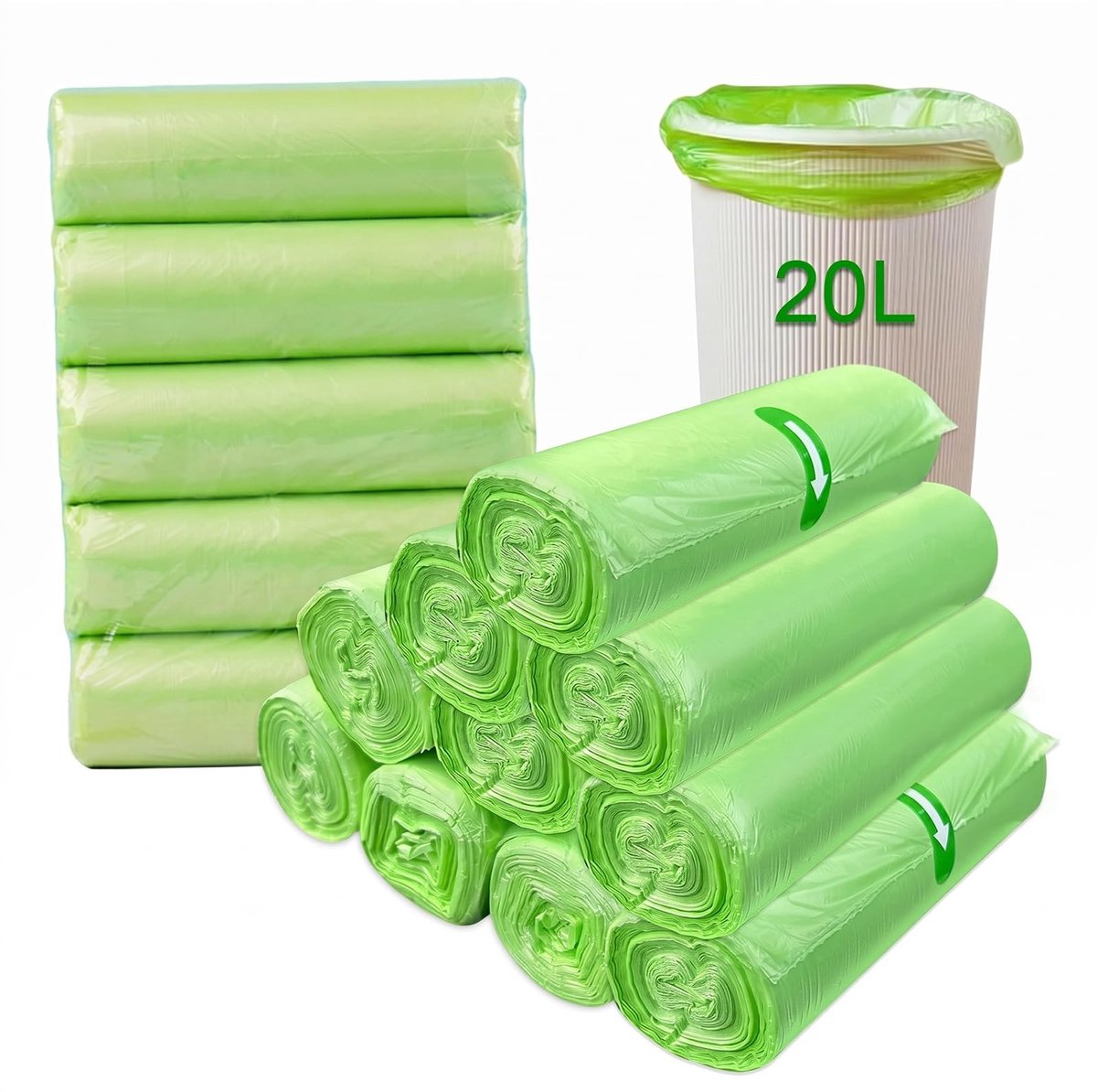 SolidKeus - 200 Stuks Biologisch Afbreekbare Afvalzakken, 20 L