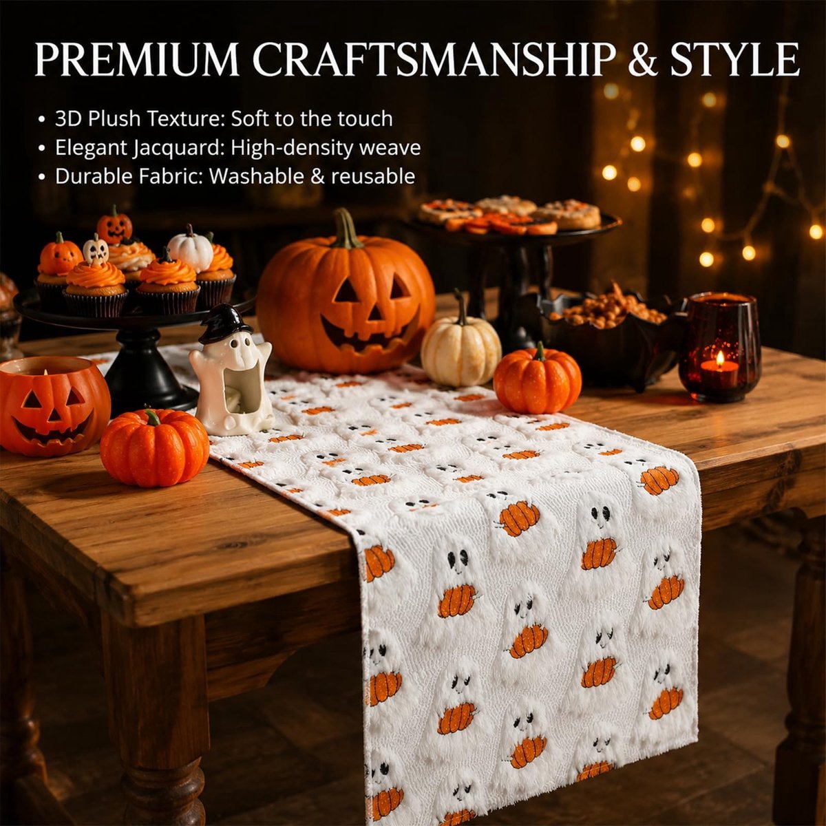 SolidKeus - Halloween Tafelloper met 3D Spook- en Pompoenmotief