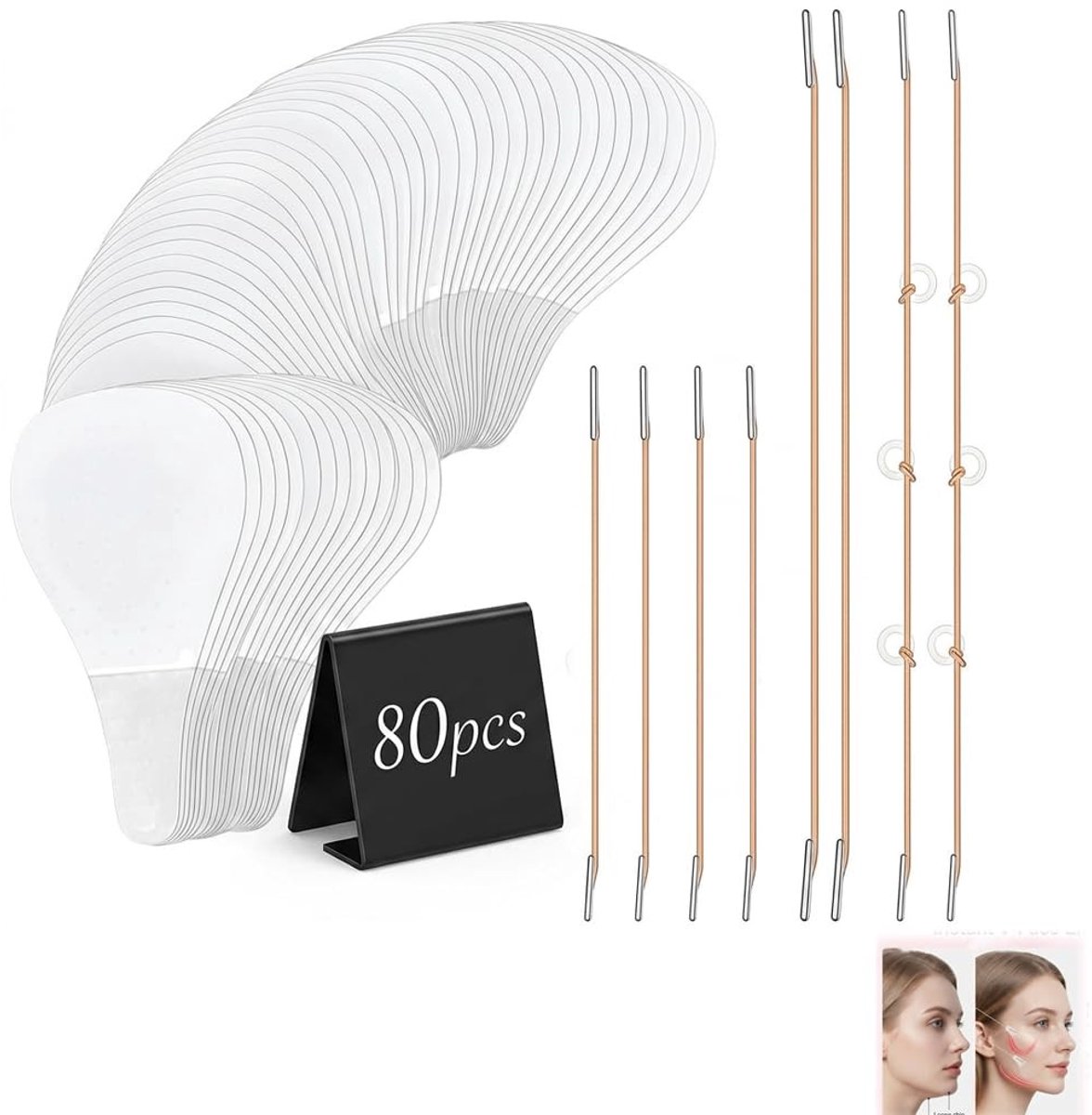 SolidKeus - Gezichtstape Lifting Set met 80 Strips en 8 Elastische Koorden