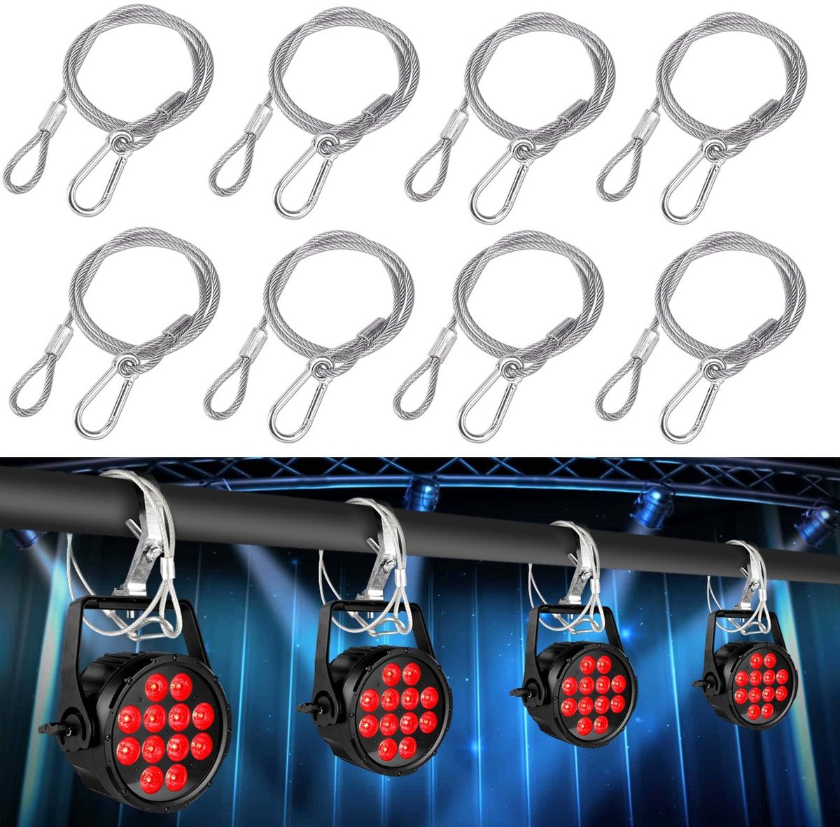 SolidKeus - 8 Stuks Veiligheidskabels voor Stageverlichting tot 50 kg