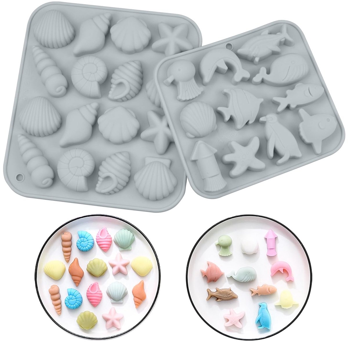 SolidKeus - 2 Stuks Silicone Chocolade Mallen met Zeevis Ontwerp