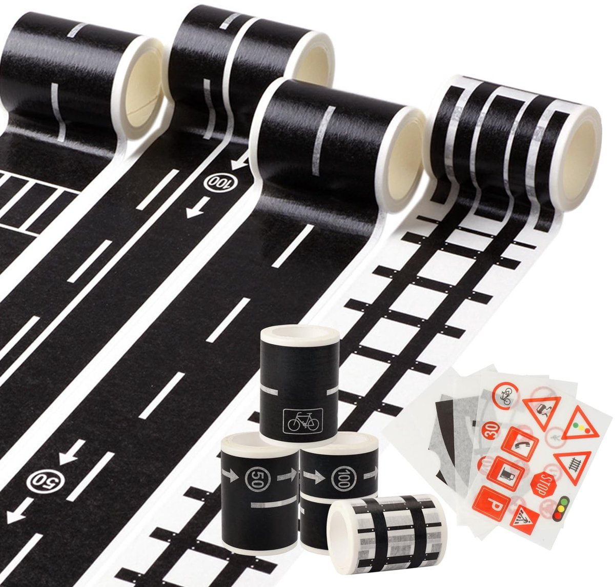 9-delige set weg- en spoorweg tape voor trein- en raceauto-speelgoed | Creatief knutselen, leren en spelen met straten en rails