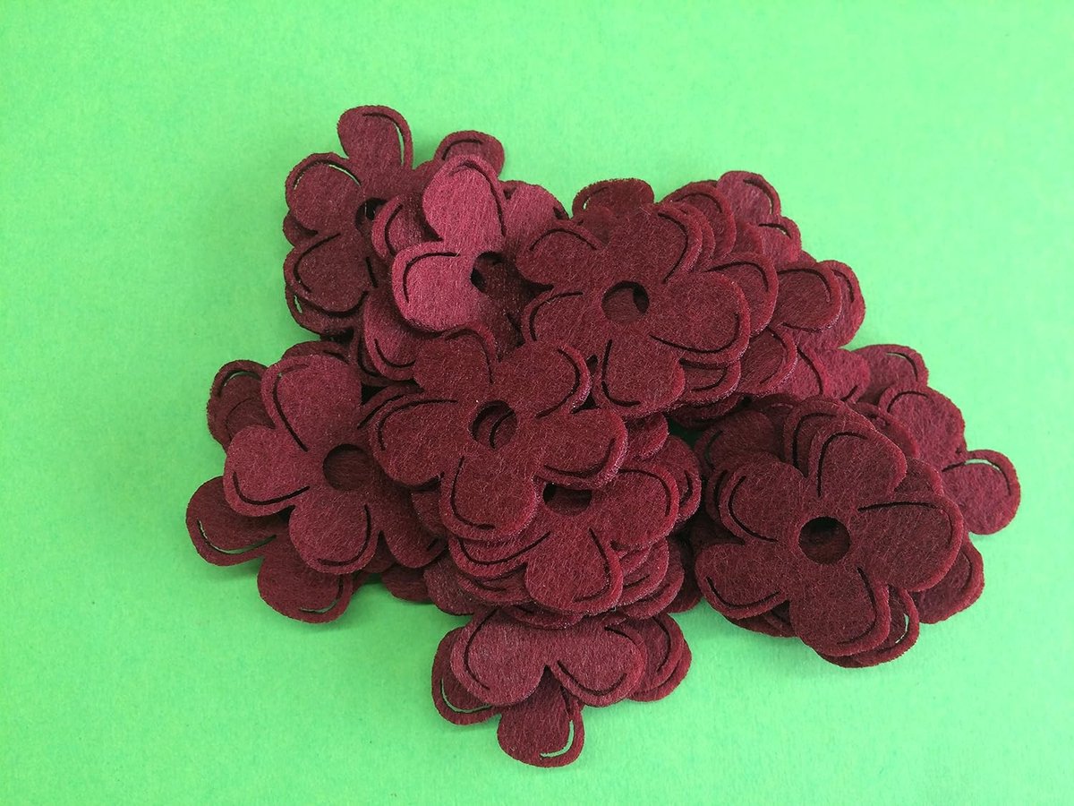 Knutsel-News strooidecoratie 40 x bloem 40 mm (vilt, bordeaux), rood, 4 cm