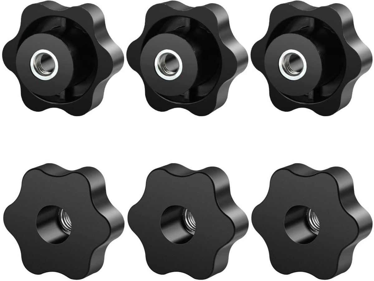 M8, 6 stuks, vleugelmoer buitendiameter 50 mm, kartelschroef binnendraad verzinkt ijzer, stergreep voor machines en installaties, fitnessapparatuur, gereedschapsmachines