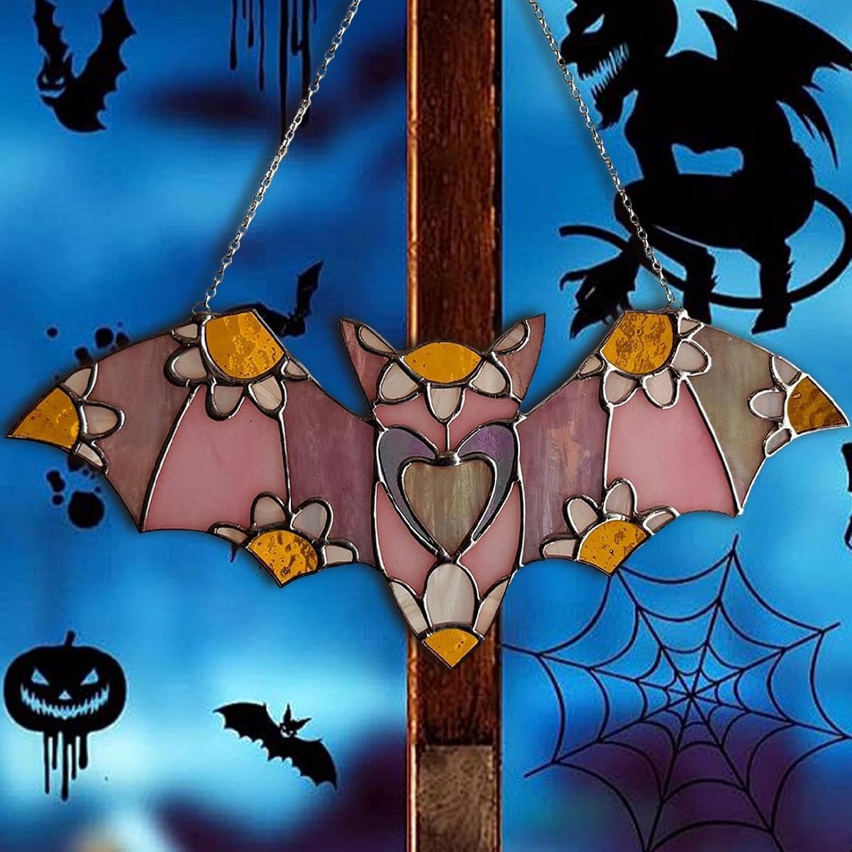 Vleermuizen Wanddecoratie Acryl 2D Bloemen Halloween | Schattig Gebrandschilderd Dier Wandornament Voor Binnen Buiten Feestdagen Feest Tuin Erf Raam Patio