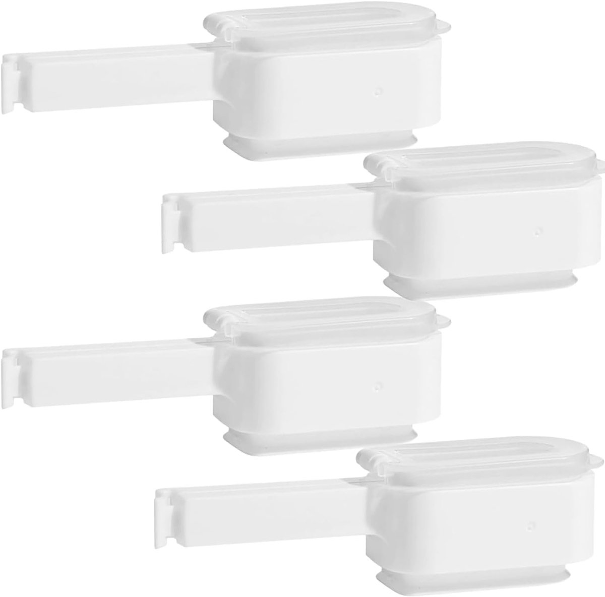 Afdichtklemmen voor voedselopslag met doseeropening, set van 4, herbruikbare verse clips voor levensmiddelen en dierenvoeding, wit