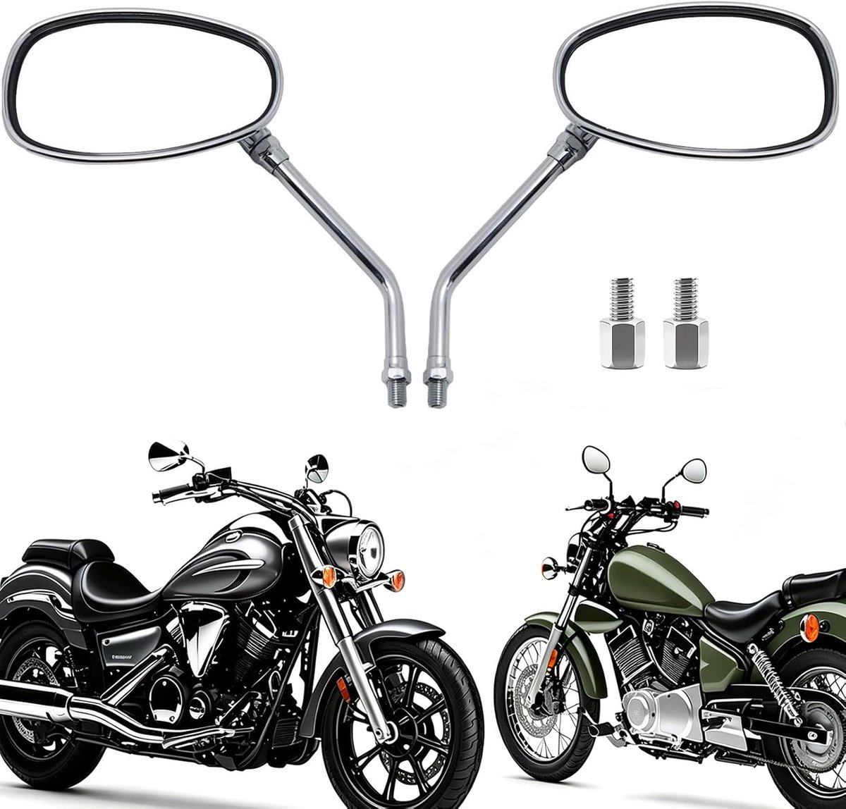 2 stuks motorspiegels, M10 M8 motorfiets, achteruitkijkspiegel, 360 graden draaibaar, motorspiegel met schroeven, voor bromfiets, quad, scooter, ATV