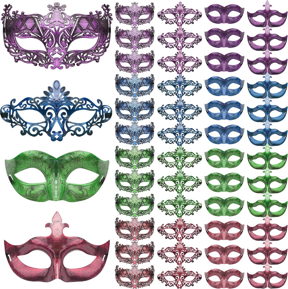 48 Pieces Masquerade Masks Venetian Vintage Antique Masks Masquerade Eye Mask for Festival Canival Mardi Gras Party(Violet, Blue, Red, Green)