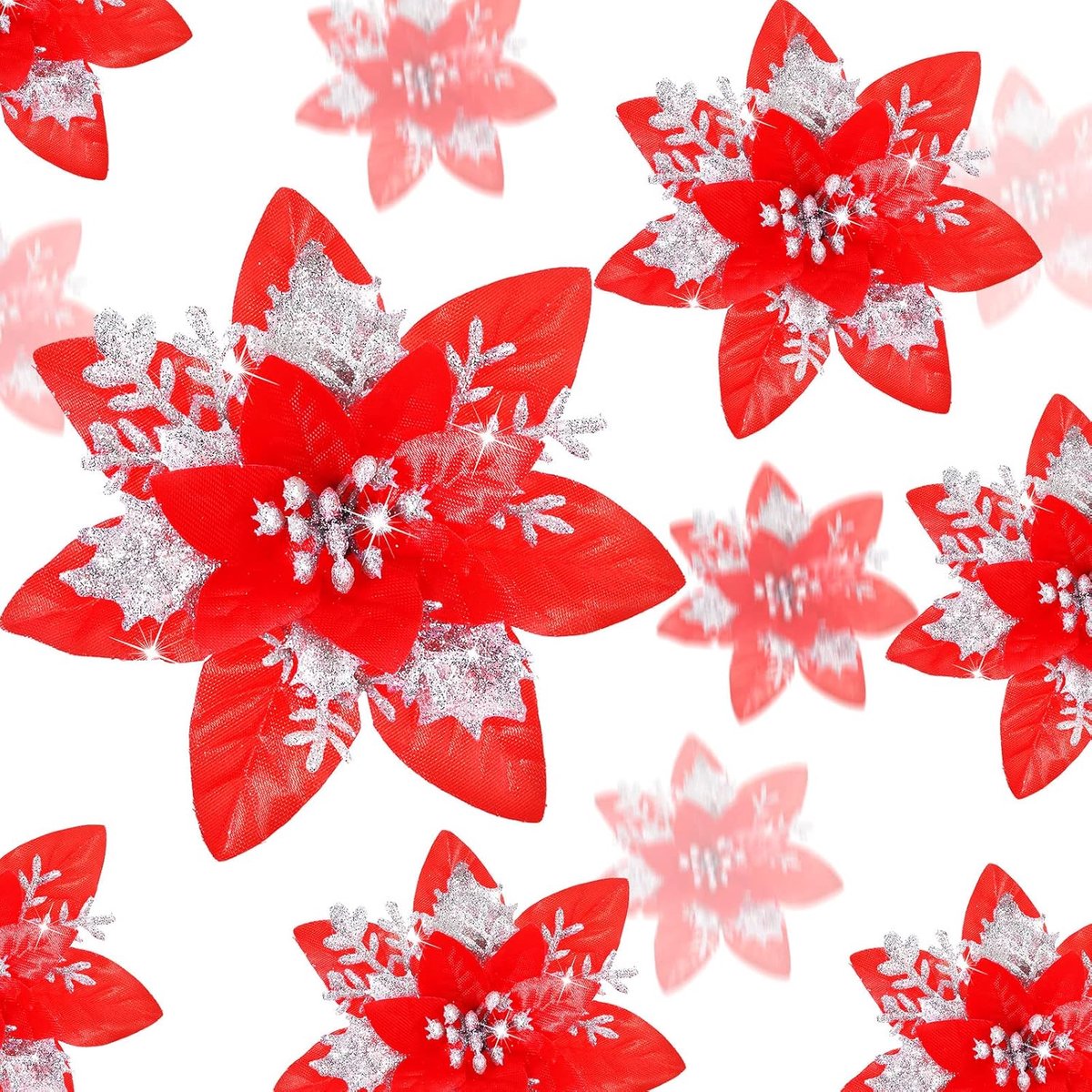 36 stuks kerst glitter kunstmatige kerstster bloemen kerst kerstster kunstmatige bruiloft bloemen decoraties kerstboom ornamenten met clips voor feestartikelen, 15,5 cm, 15,5 cm, 7,5 cm (rood en