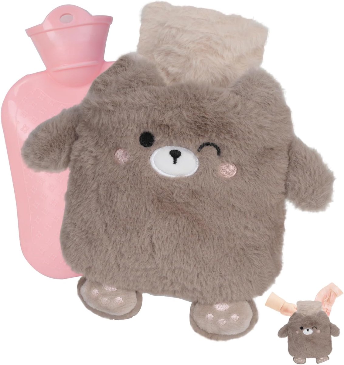 Flintronic Warmwaterkruik voor kinderen, beervormige warmwaterkruik, pluizige handwarmer met afneembare en wasbare hoes, kleine zachte warmwaterkruik voor koud weer, beste cadeaus voor familie