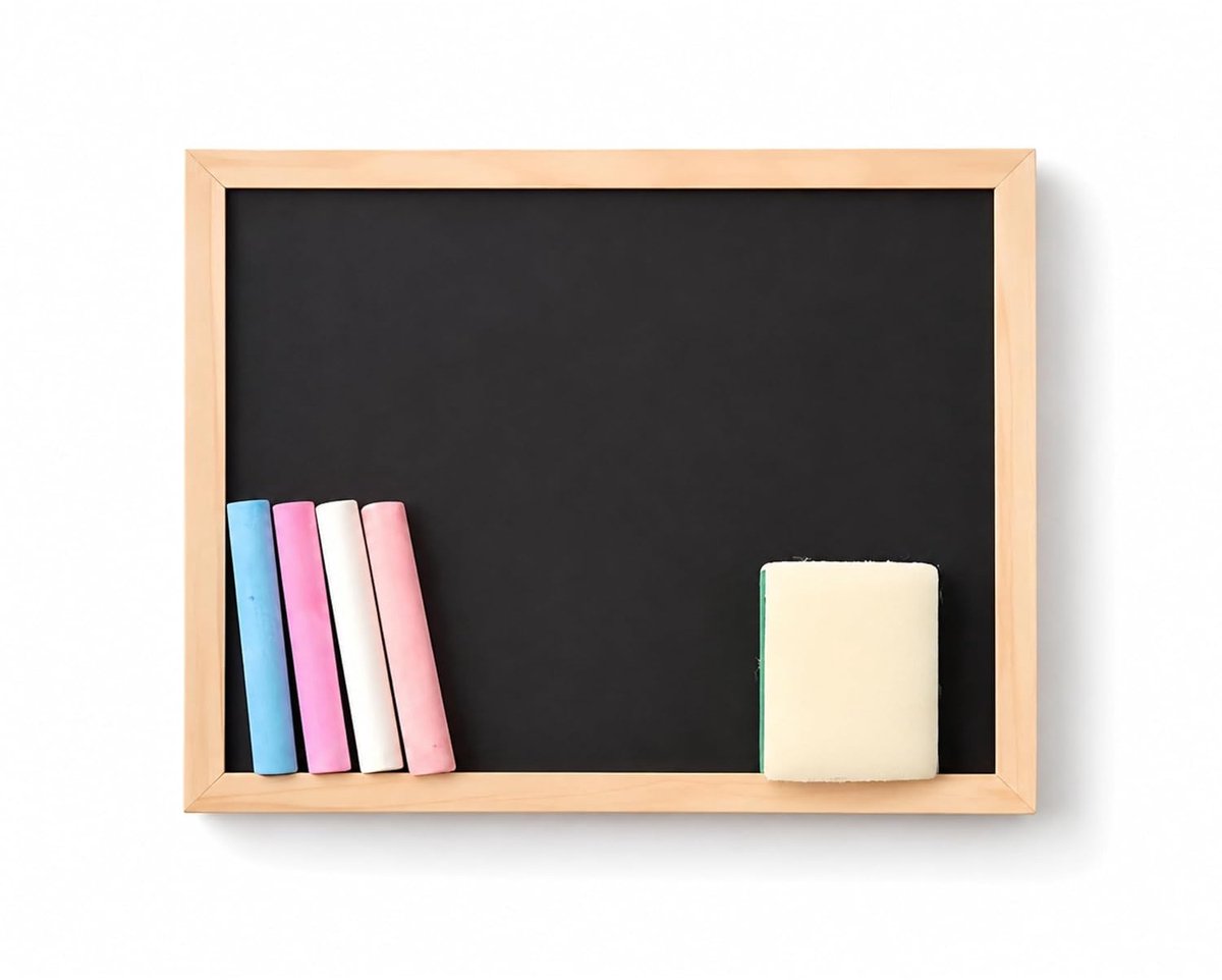 Krijtbord Zwart met Krijtjes en Wisser – Mini Uitwisbaar Bord met Houten Lijst – Memo, Menu, Decoratie – 20 x 16 cm