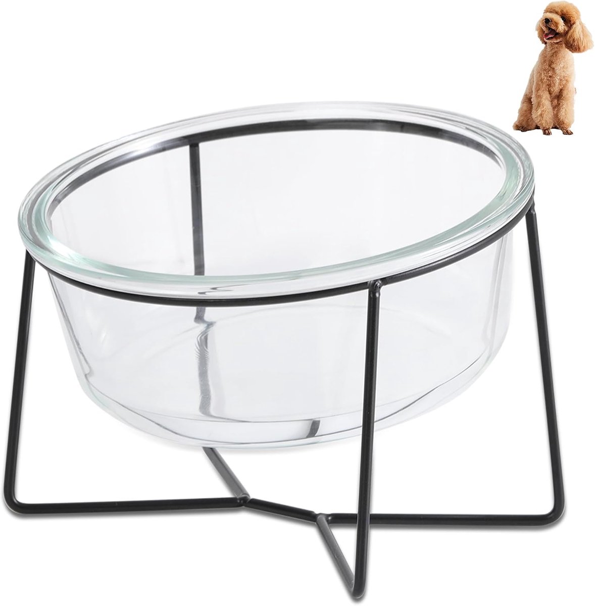 Voerbak voor honden en katten - verhoogde en schuine hondenbak met standaard - glazen kom voor water en voer, geschikt voor middelgrote honden en grote katten - 1000 ml
