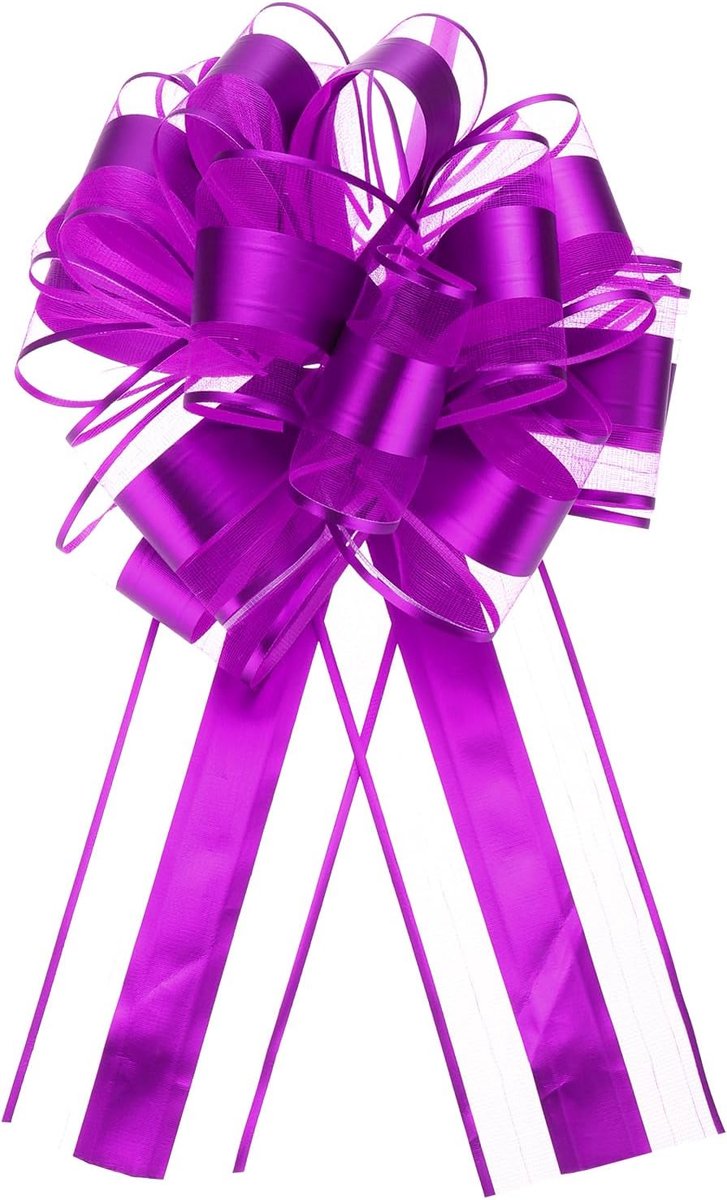 12 stuks, 28 cm, extra grote trekstrik, metallic geschenkverpakking, organza paars, voor bruiloftsmanden, kerstfeest