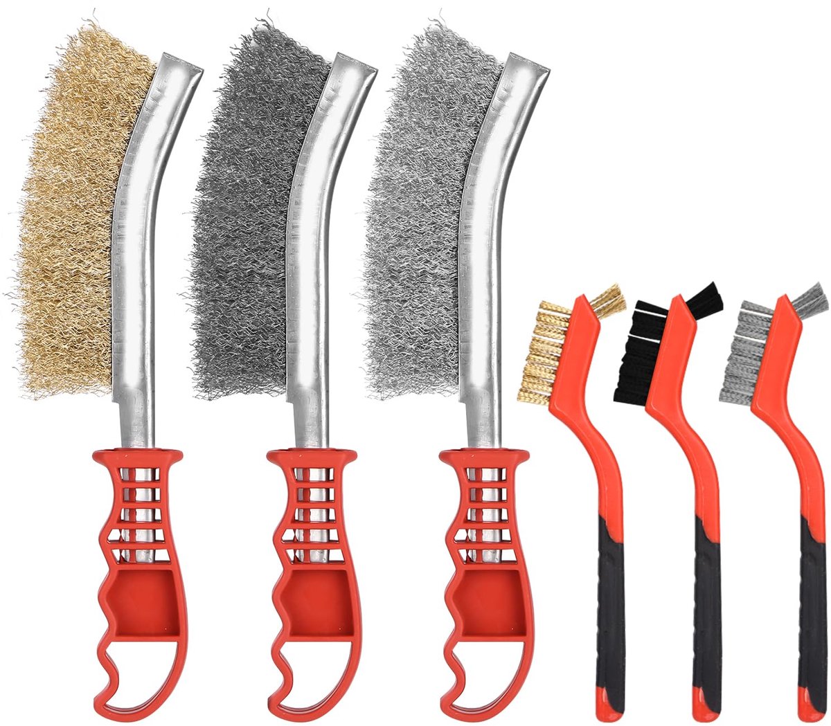 6 Stuks Draadborstels - Set Met Roestvrijstalen, Messing, Nylon, en Stalen Borstels voor Hout, Boor, Roestverwijderaar Metaal en Reiniging Laslakken