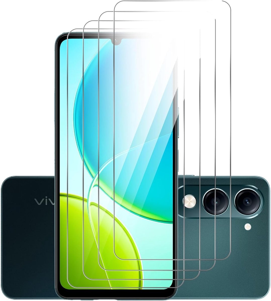 [4 stuks pantserbescherming glas compatibel met VIVO Y29S, glas met hoge doorlaatbaarheid, krasbestendig, compatibele hoes, oliebestendig, beschermfolie